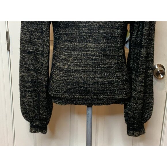 Ulla Johnson Metallic Gold & Black Cashmere Sweater W/ Rabbit Fur Trim, Size P - Picture 3 of 9